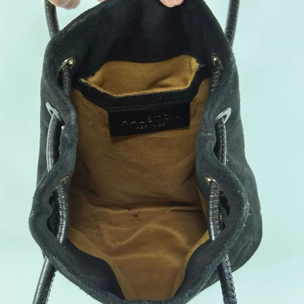 HALSTON HERITAGE Woman Alism Suede Bucket Bag Black purse 9x8x3” 11” handle
